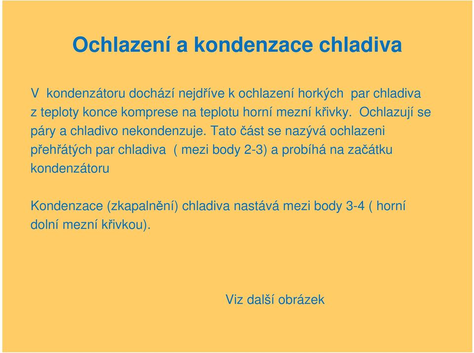 Tato část se nazývá ochlazeni přehřátých par chladiva ( mezi body 2-3) a probíhá na začátku