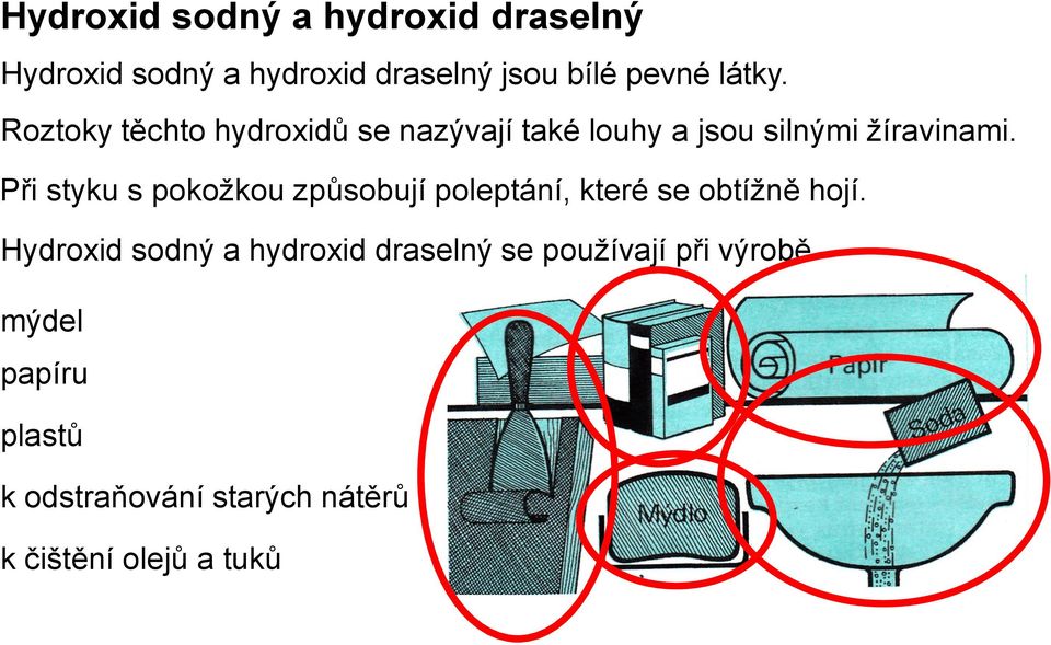 Při styku s pokožkou způsobují poleptání, které se obtížně hojí.