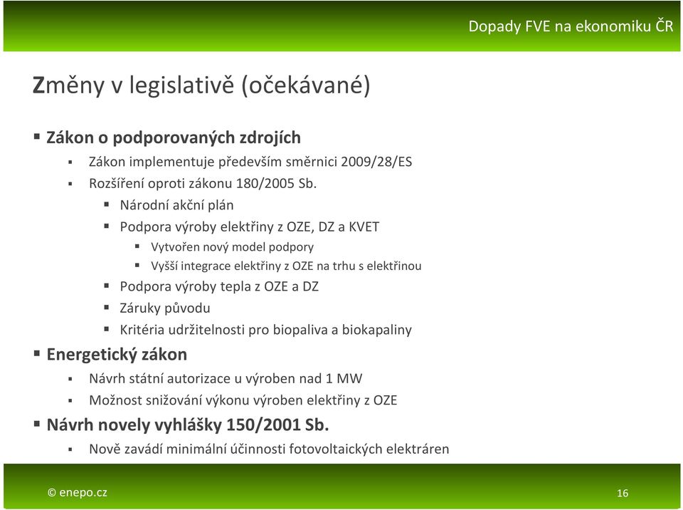 výroby tepla z OZE a DZ Záruky původu Kritéria udržitelnosti pro biopaliva a biokapaliny Energetický zákon Návrh státní autorizace u výroben nad 1 MW