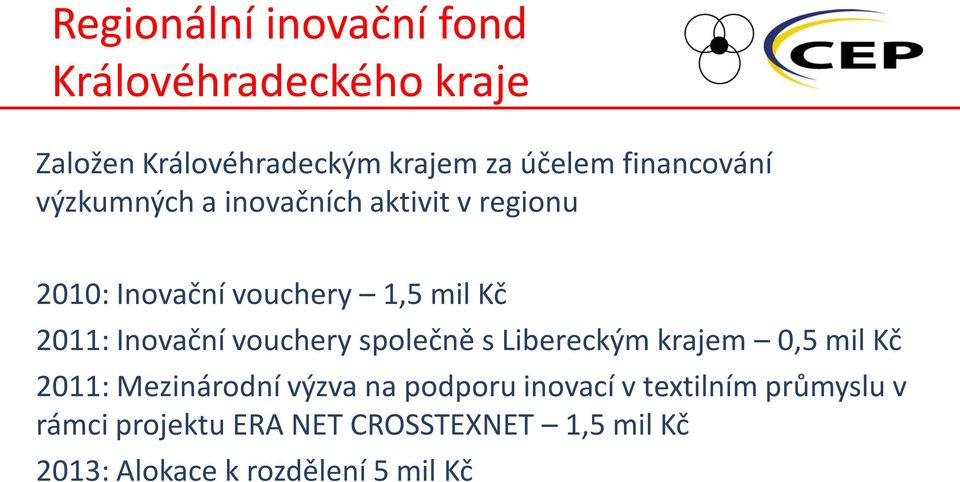 Inovační vouchery společně s Libereckým krajem 0,5 mil Kč 2011: Mezinárodní výzva na podporu