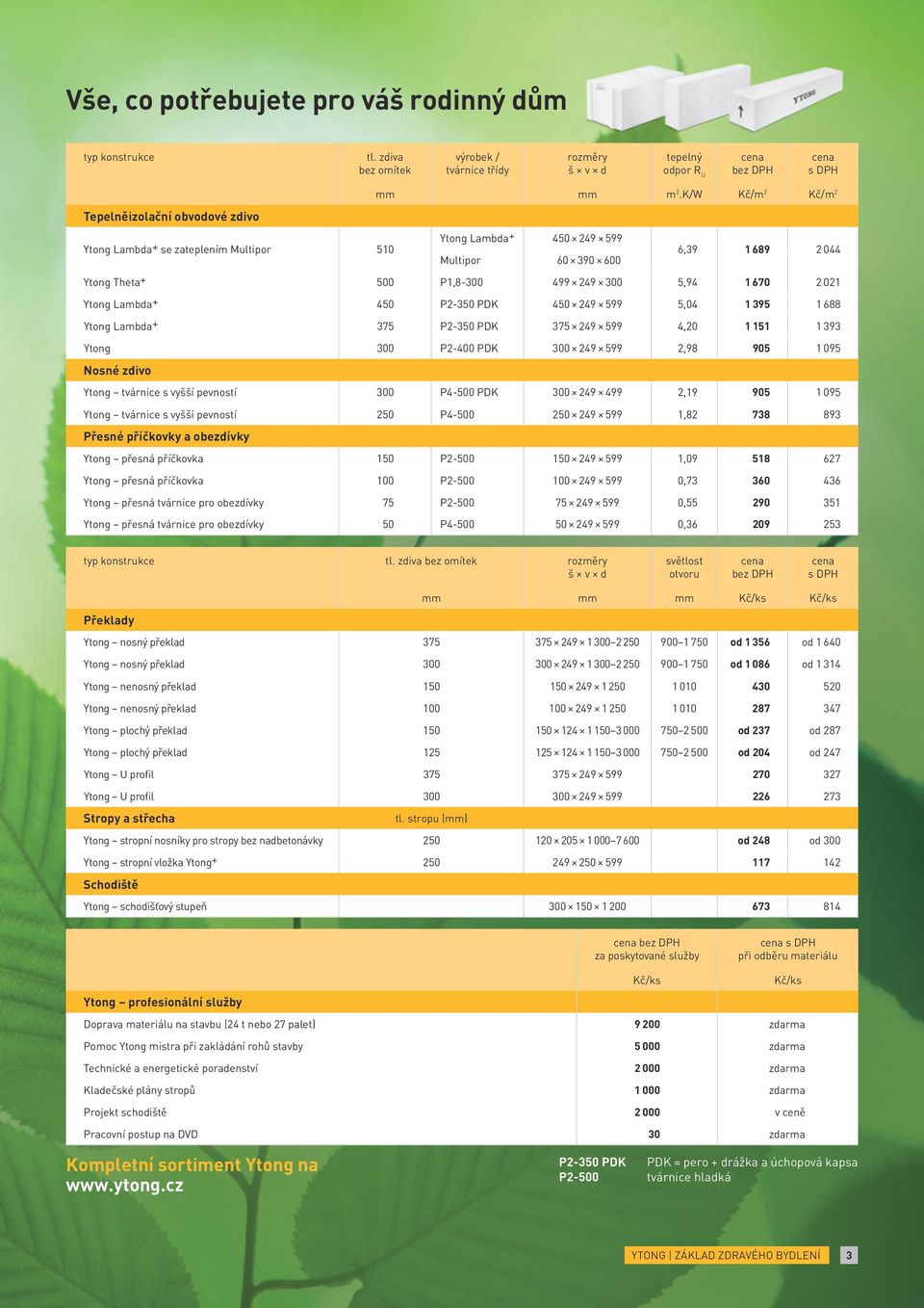 670 2 021 Ytong Lambda+ 450 P2-350 PDK 450 249 599 5,04 1 395 1 688 Ytong Lambda+ 375 P2-350 PDK 375 249 599 4,20 1 151 1 393 Ytong 300 P2-400 PDK 300 249 599 2,98 905 1 095 Nosné zdivo Ytong