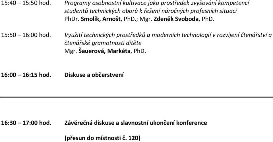 situací PhDr. Smolík, Arnošt, PhD.; Mgr. Zdeněk Svoboda, PhD. 15:50 16:00 hod.