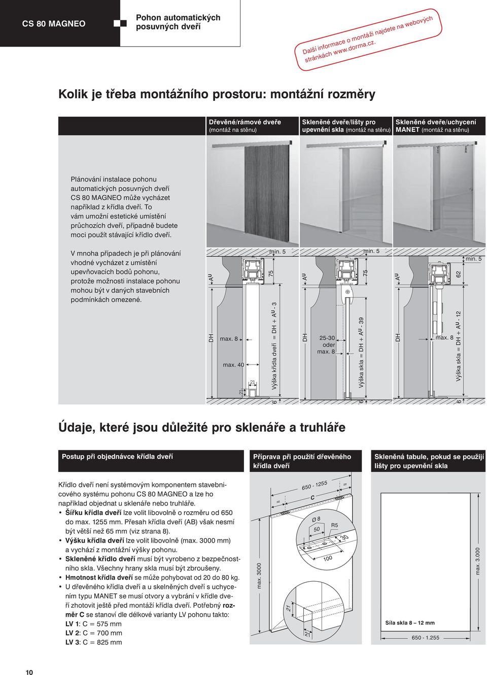 Plánování instalace pohonu automatických CS 80 MAGNEO může vycházet například z křídla dveří. To vám umožní estetické umístění průchozích dveří, případně budete moci použít stávající křídlo dveří.