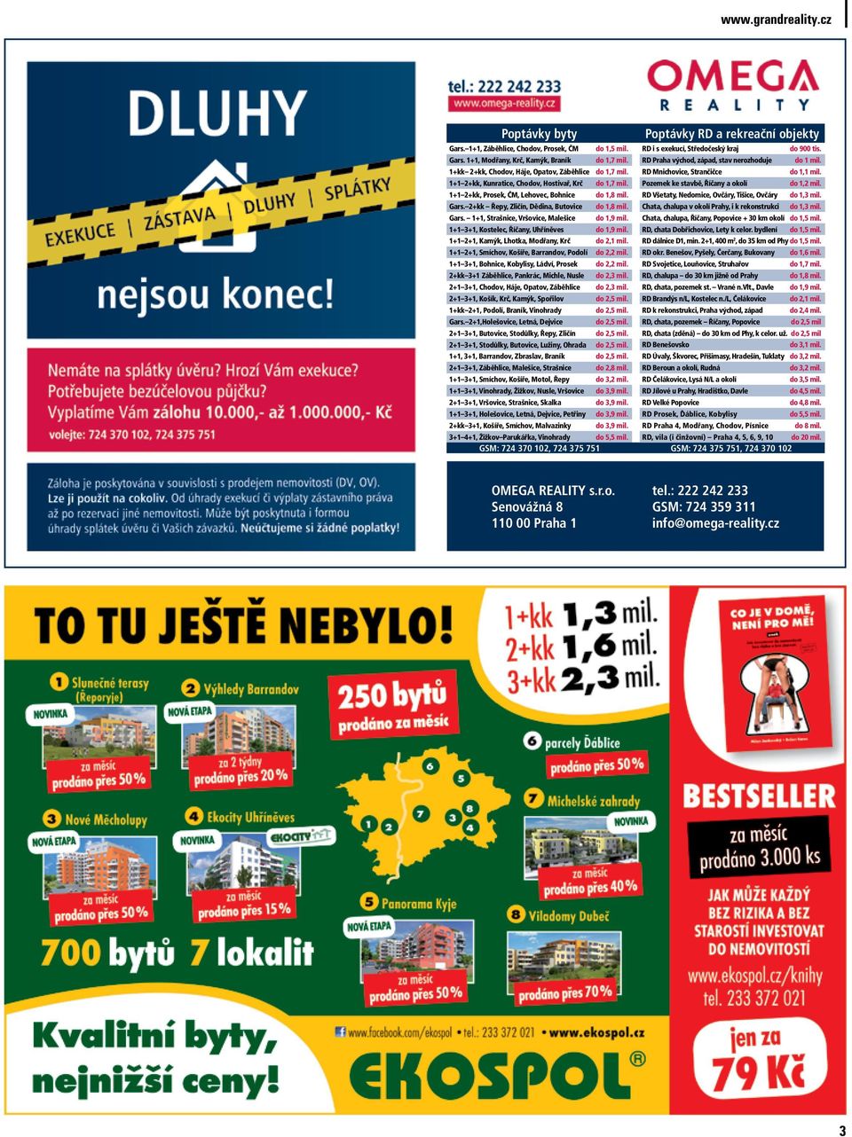 1+1 3+1, Kostelec, Říčany, Uhříněves do 1,9 mil. 1+1 2+1, Kamýk, Lhotka, Modřany, Krč do 2,1 mil. 1+1 2+1, Smíchov, Košíře, Barrandov, Podolí do 2,2 mil.