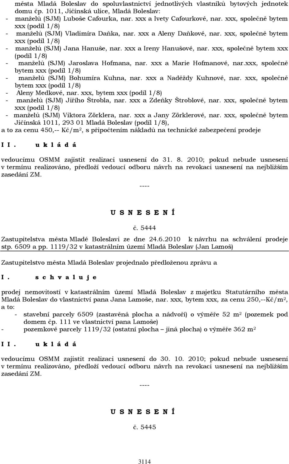 xxx, společně bytem xxx (podíl 1/8) - manželů (SJM) Jaroslava Hofmana, nar. xxx a Marie Hofmanové, nar.xxx, společně bytem xxx (podíl 1/8) - manželů (SJM) Bohumíra Kuhna, nar.