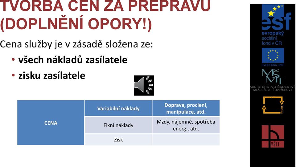 zasílatele zisku zasílatele CENA Variabilní náklady Fixní