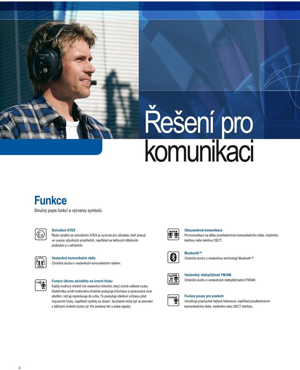 Vestavěné komunikační rádio Chrániče sluchu s vestavěným komunikačním rádiem. Obousměrná komunikace Pro komunikaci na dálku prostřednictvím komunikačního rádia, mobilního telefonu nebo telefonu DECT.