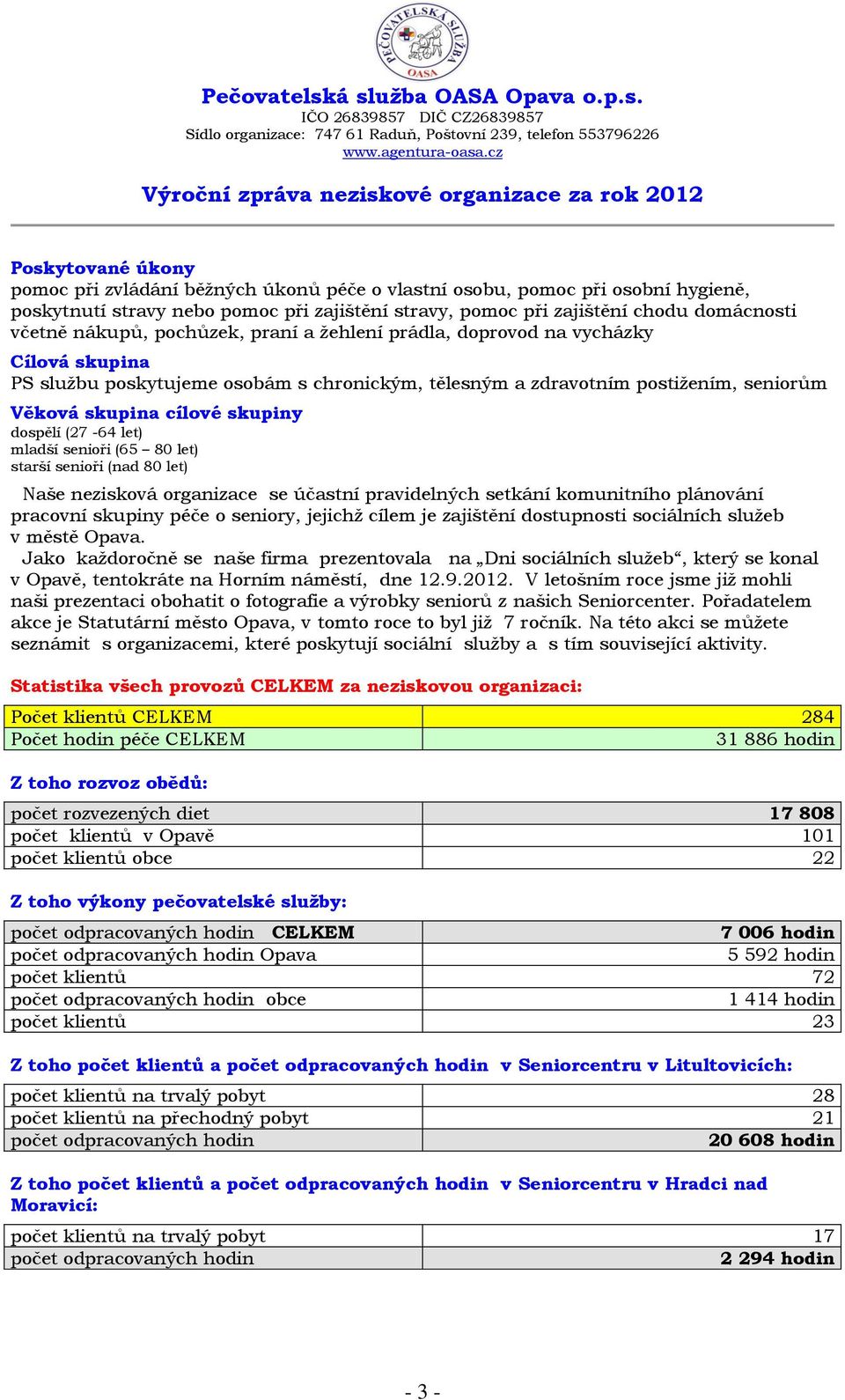 dospělí (27-64 let) mladší senioři (65 80 let) starší senioři (nad 80 let) Naše nezisková organizace se účastní pravidelných setkání komunitního plánování pracovní skupiny péče o seniory, jejichž