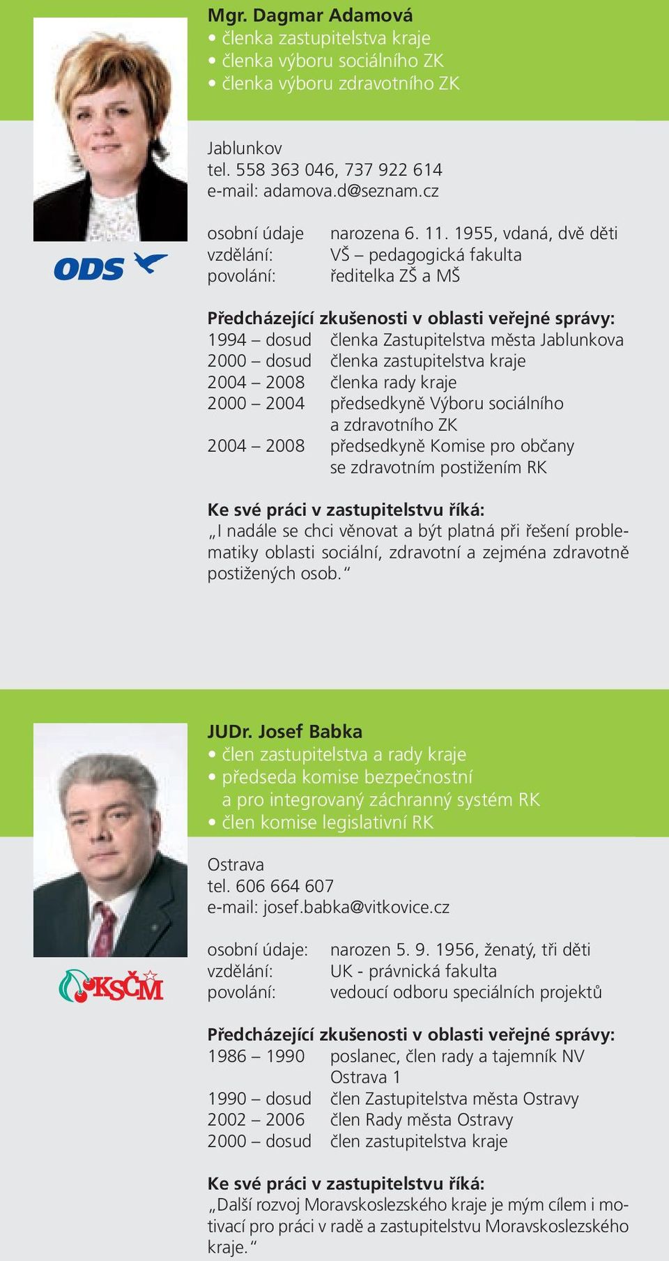 předsedkyně Výboru sociálního a zdravotního ZK 2004 2008 předsedkyně Komise pro občany se zdravotním postižením RK I nadále se chci věnovat a být platná při řešení problematiky oblasti sociální,