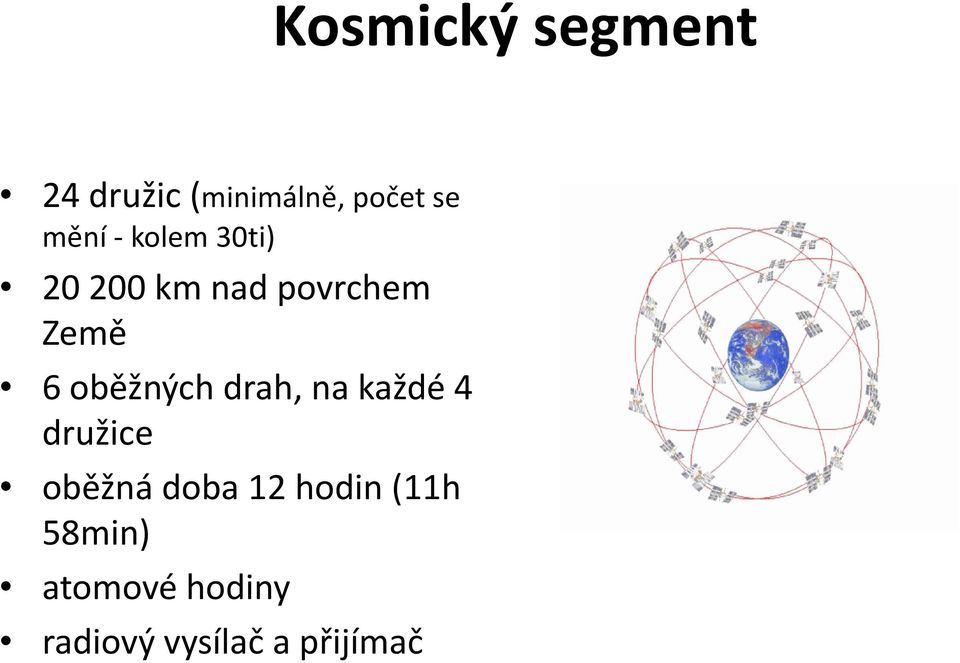 oběžných drah, na každé 4 družice oběžná doba 12