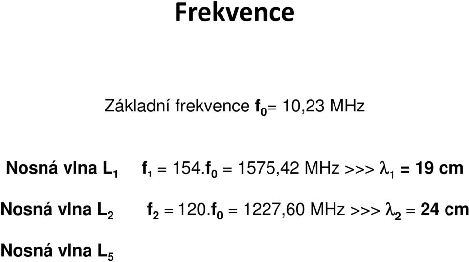 f 0 = 1575,42 MHz >>> λ 1 = 19 cm Nosná vlna