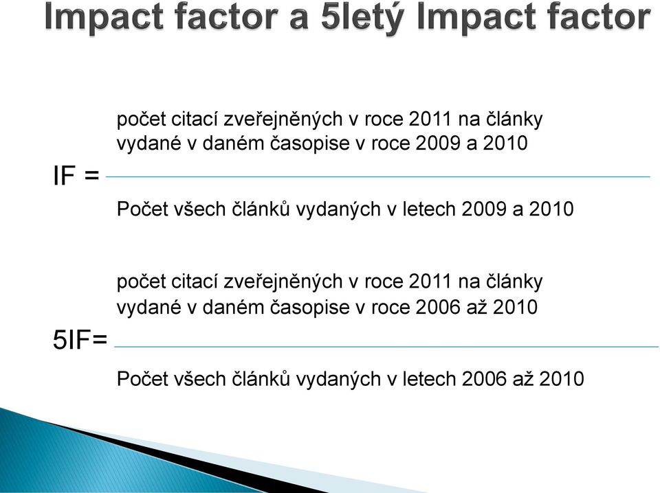 2010 5IF= počet citací zveřejněných v roce 2011 na články vydané v daném