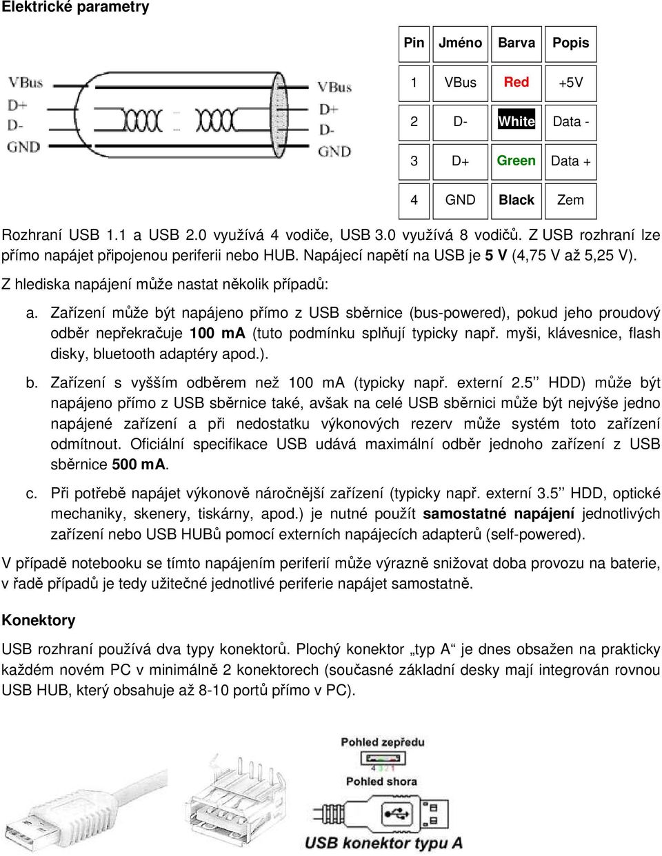 Zařízení může být napájeno přímo z USB sběrnice (bus-powered), pokud jeho proudový odběr nepřekračuje 100 ma (tuto podmínku splňují typicky např.