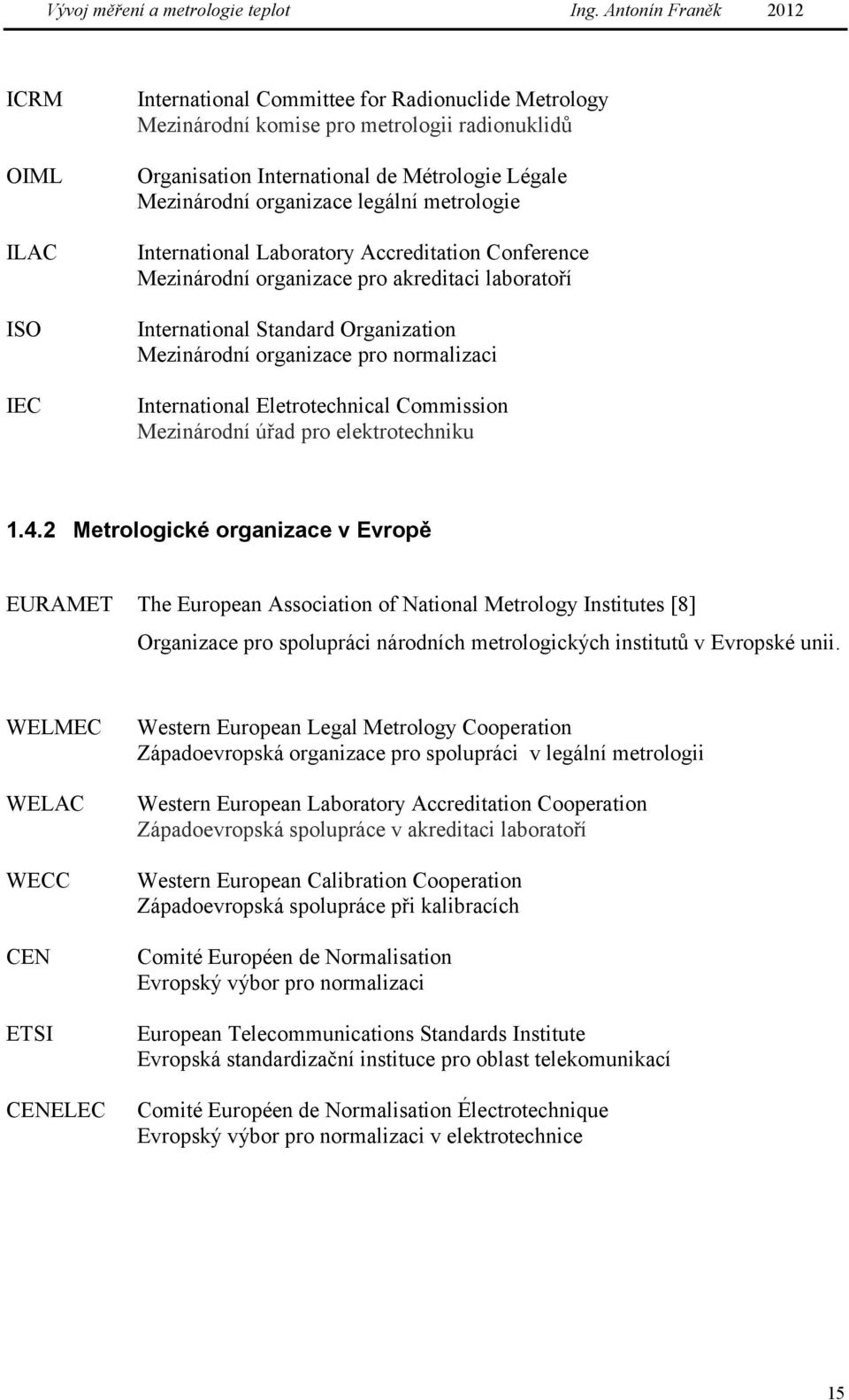 International Eletrotechnical Commission Mezinárodní úřad pro elektrotechniku 1.4.