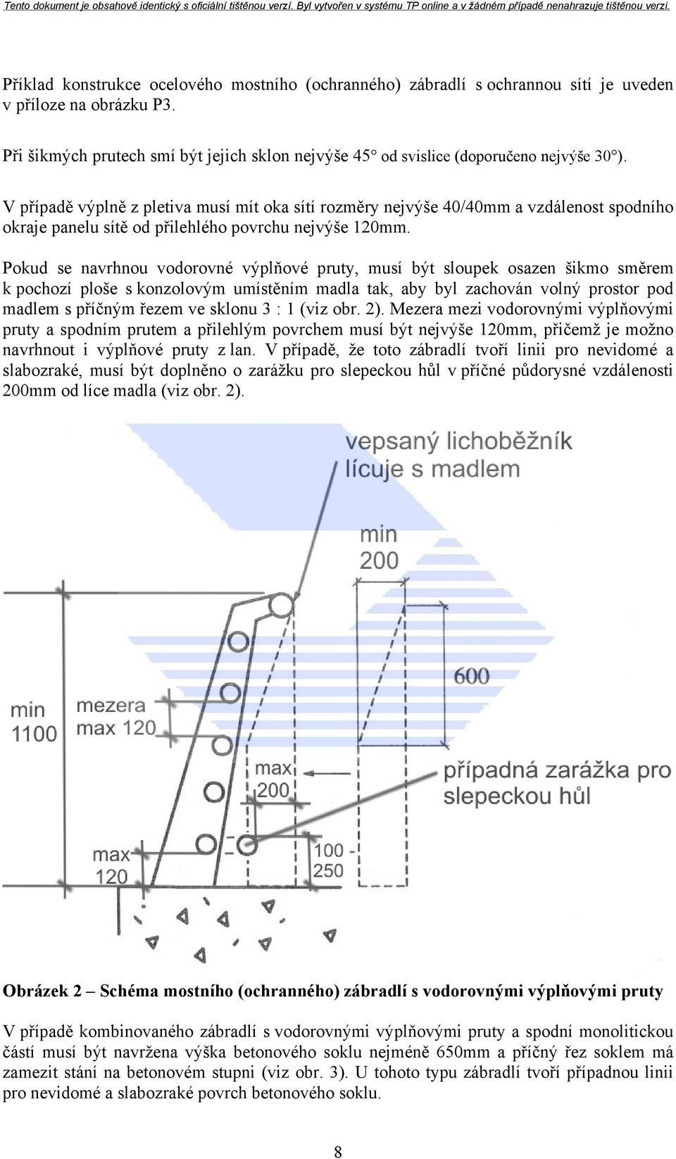 V případě výplně z pletiva musí mít oka sítí rozměry nejvýše 40/40mm a vzdálenost spodního okraje panelu sítě od přilehlého povrchu nejvýše 120mm.