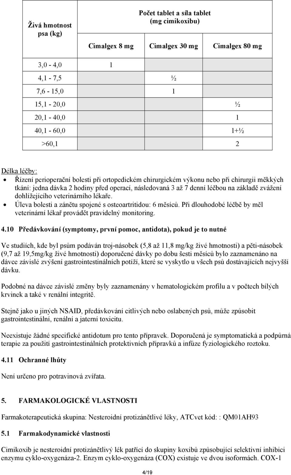 veterinárního lékaře. Úleva bolesti a zánětu spojené s osteoartritidou: 6 měsíců. Při dlouhodobé léčbě by měl veterinární lékař provádět pravidelný monitoring. 4.