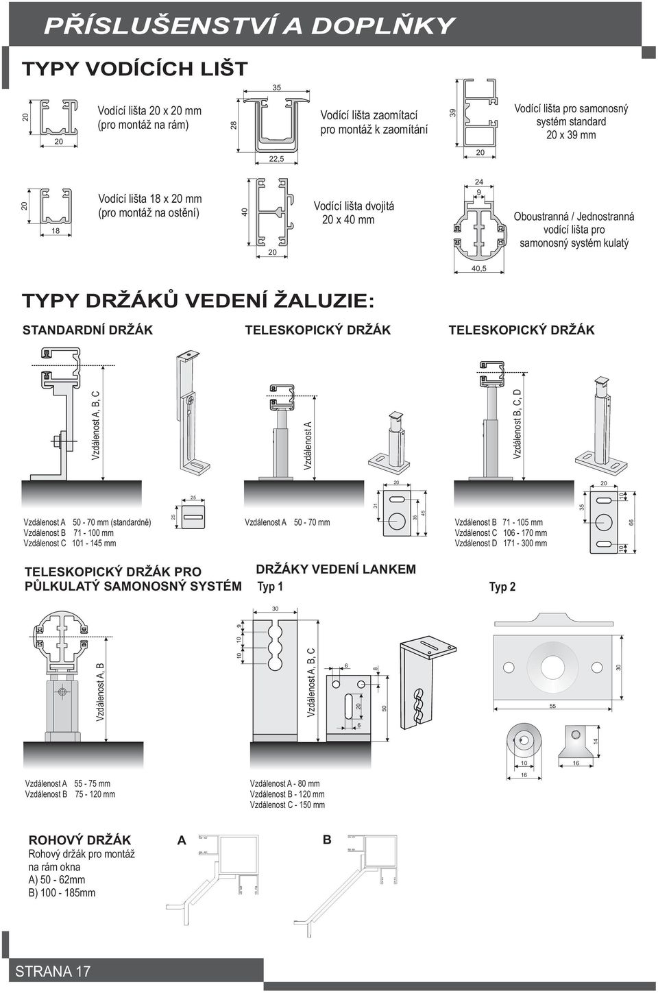 TELESKOPICKÝ DRŽÁK Vzdálenost A, B, C Vzdálenost A Vzdálenost B, C, D 0 0 10 Vzdálenost A 0-70 mm (standardnì) Vzdálenost B 71-100 mm Vzdálenost C 101-14 mm Vzdálenost A 0-70 mm Vzdálenost B 71-10 mm