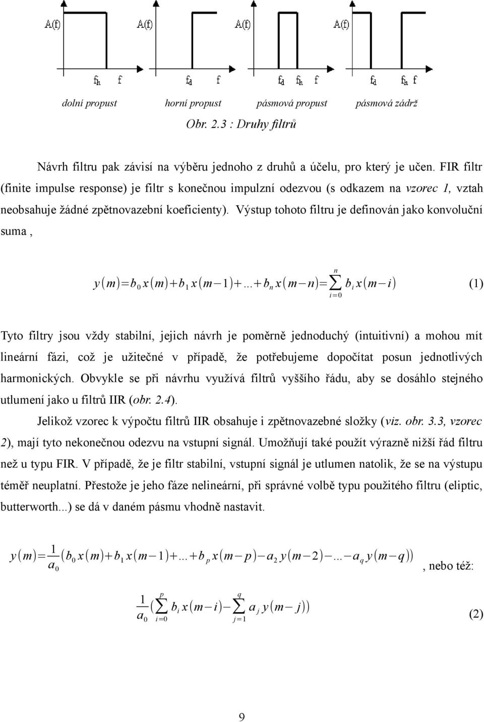 Výstup tohoto filtru je definován jako konvoluční suma, n y ( m)=b x (m)+b x (m )+.