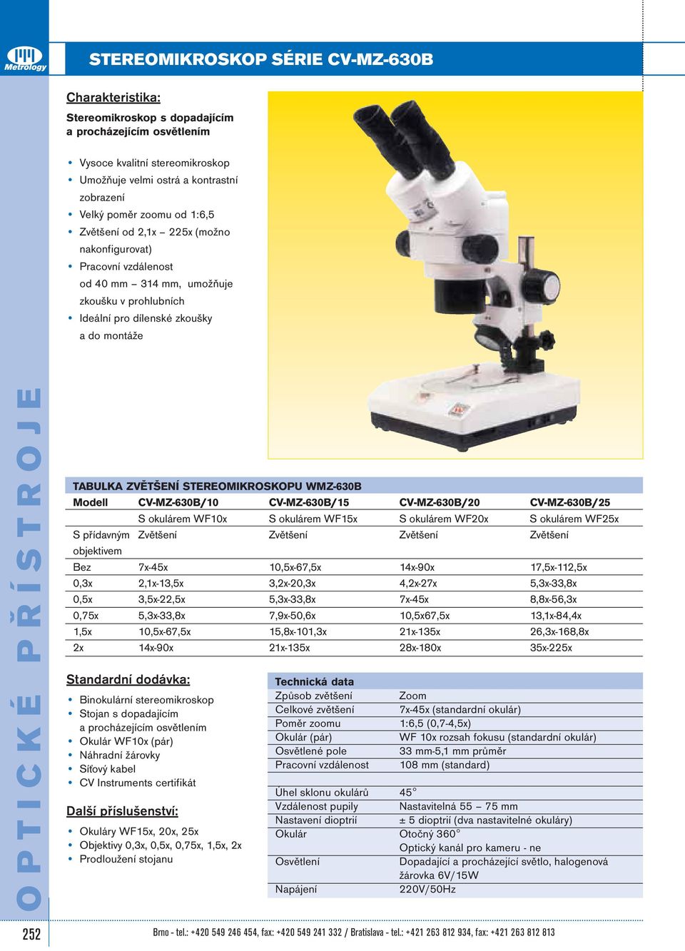 STEREOMIKROSKOPU WMZ-630B Modell CV-MZ-630B/10 CV-MZ-630B/15 CV-MZ-630B/20 CV-MZ-630B/25 S okulárem WF10x S okulárem WF15x S okulárem WF20x S okulárem WF25x S přídavným Zvětšení Zvětšení Zvětšení