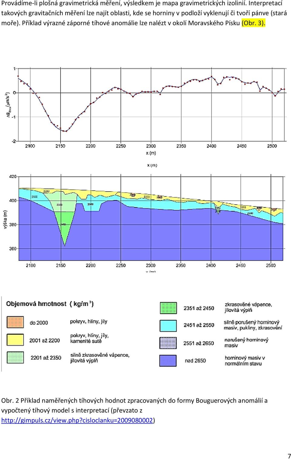 moře). Příklad výrazné záporné tíhové anomálie lze nalézt v okolí Moravského Písku (Obr. 3). Obr.