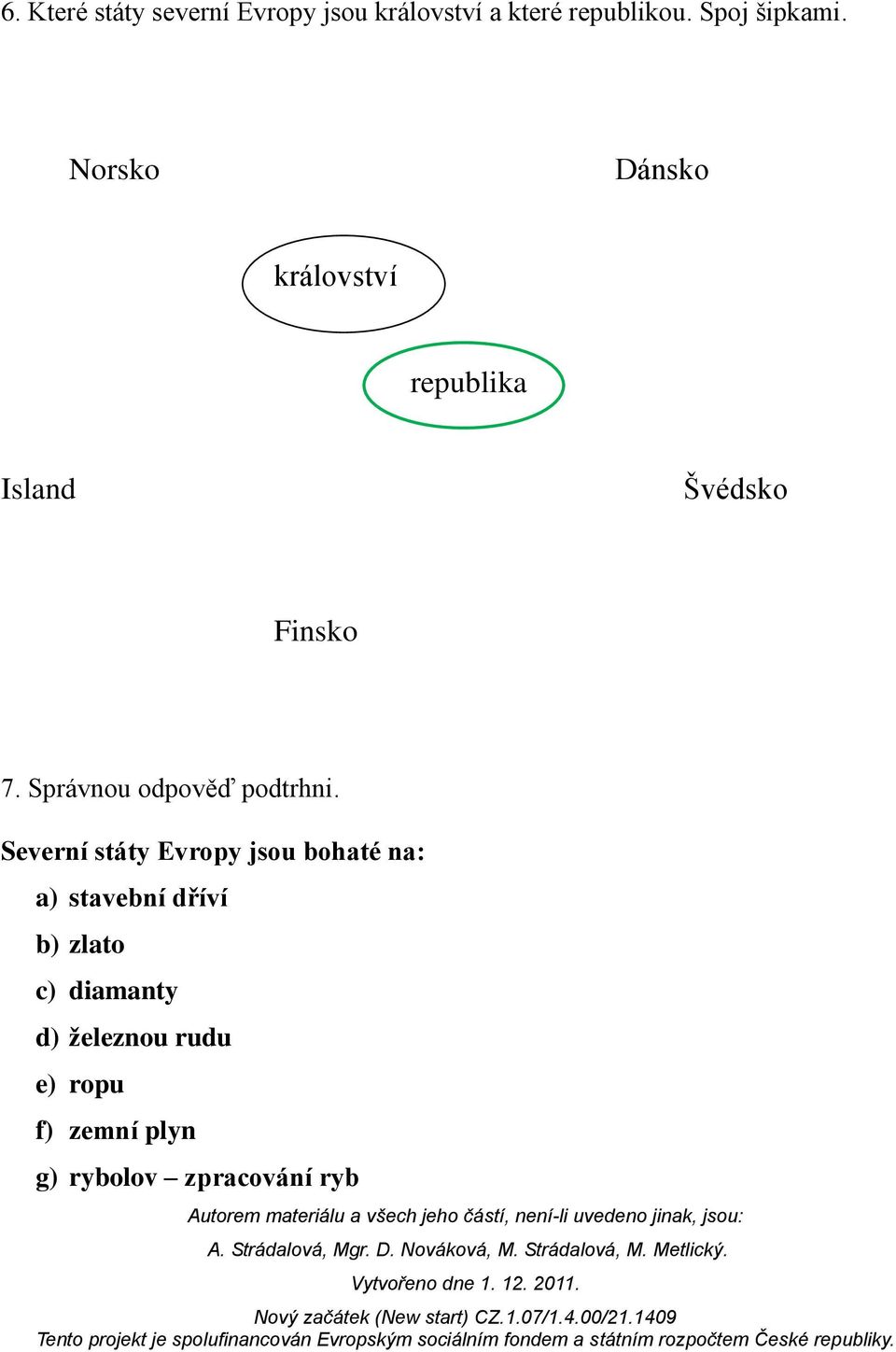 Správnou odpověď podtrhni.