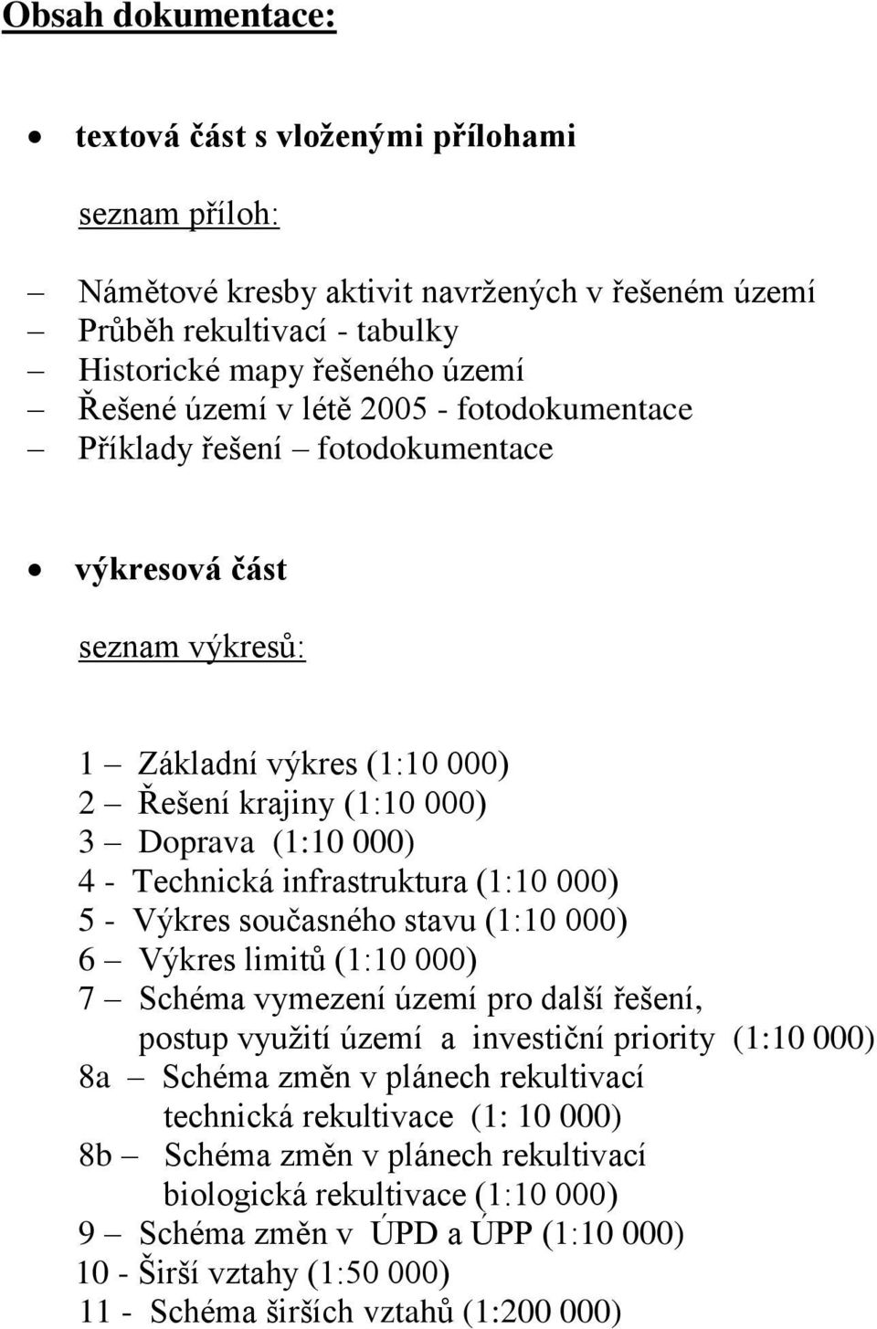 000) 5 - Výkres současného stavu (1:10 000) 6 Výkres limitů (1:10 000) 7 Schéma vymezení území pro další řešení, postup využití území a investiční priority (1:10 000) 8a Schéma změn v plánech