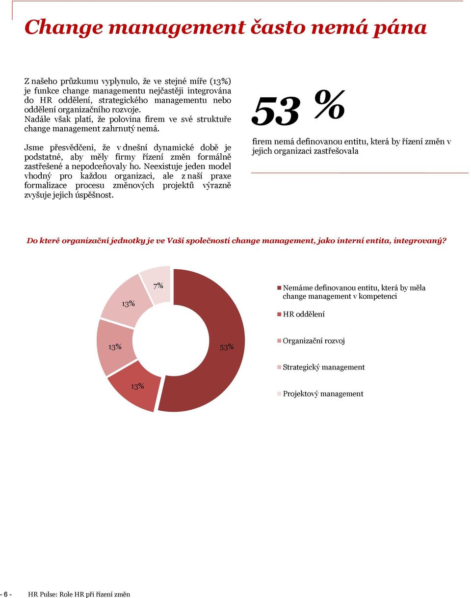 Jsme přesvědčeni, že v dnešní dynamické době je podstatné, aby měly firmy řízení změn formálně zastřešené a nepodceňovaly ho.