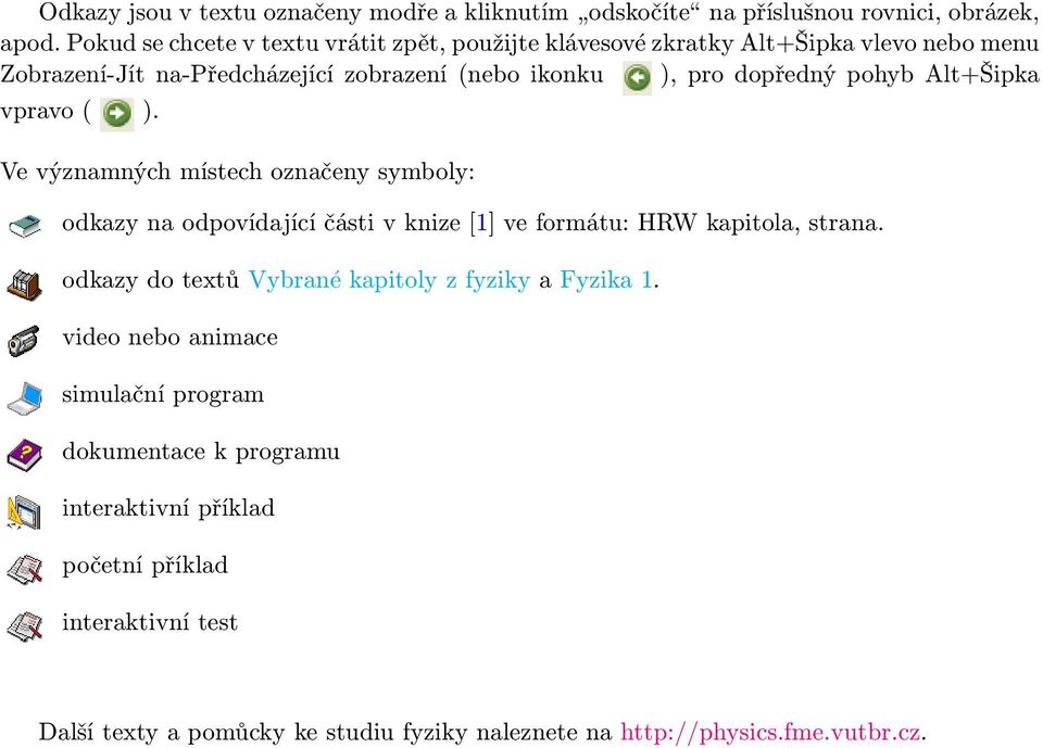 pohyb Alt+Šipka vpravo ( ). Ve významných místech označeny symboly: odkazy na odpovídající části v knize [1] ve formátu: HRW kapitola, strana.