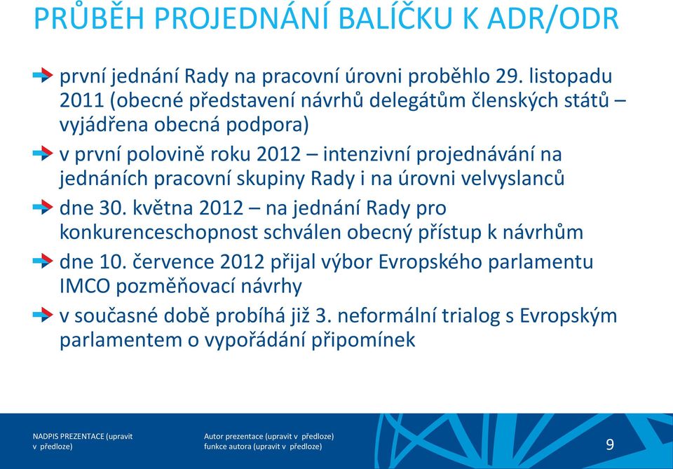 projednávání na jednáních pracovní skupiny Rady i na úrovni velvyslanců dne 30.