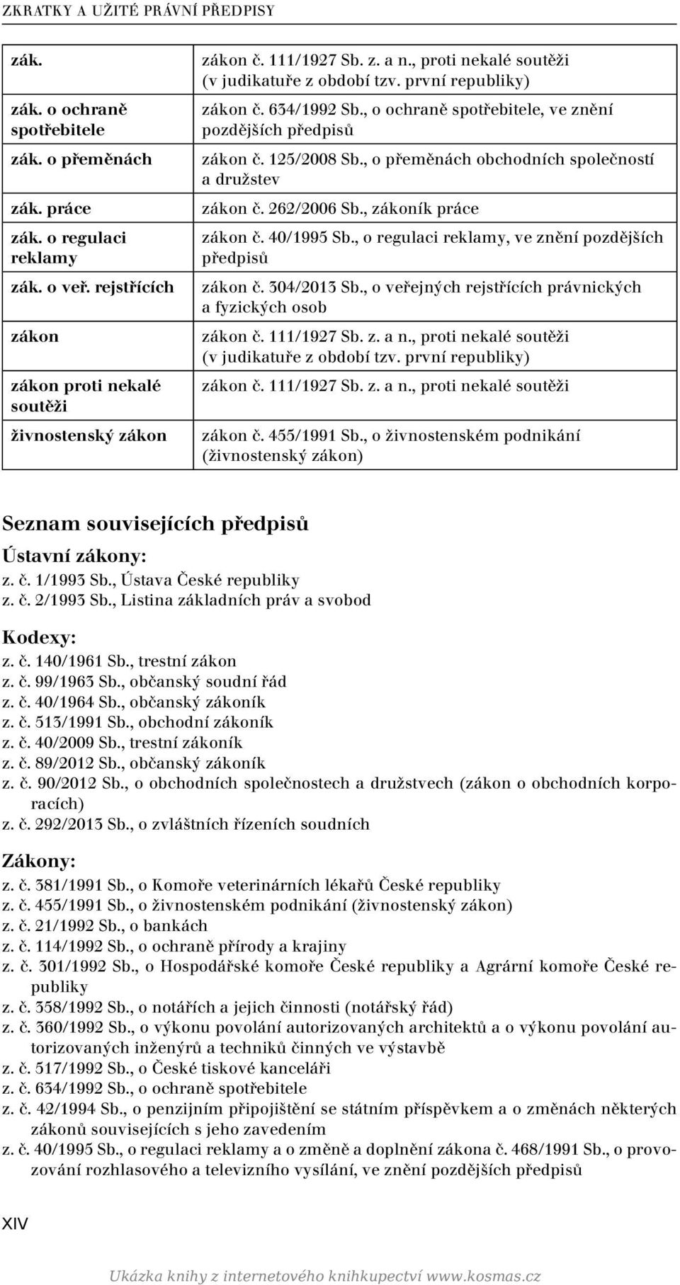 , o ochraně spotřebitele, ve znění pozdějších předpisů zákon č. 125/2008 Sb., o přeměnách obchodních společností a družstev zákon č. 262/2006 Sb., zákoník práce zákon č. 40/1995 Sb.