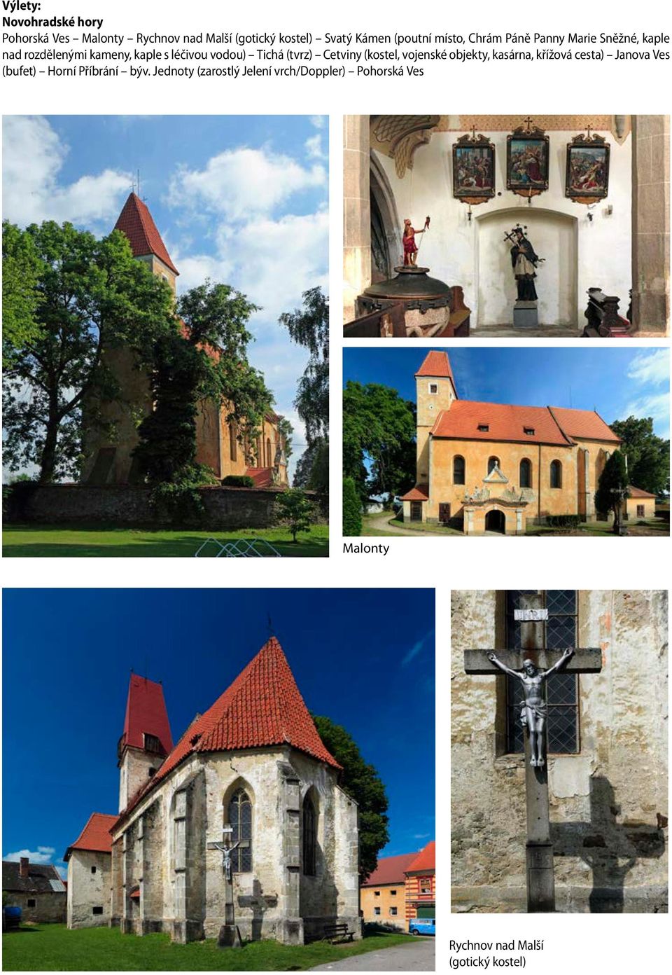 Tichá (tvrz) Cetviny (kostel, vojenské objekty, kasárna, křížová cesta) Janova Ves (bufet) Horní
