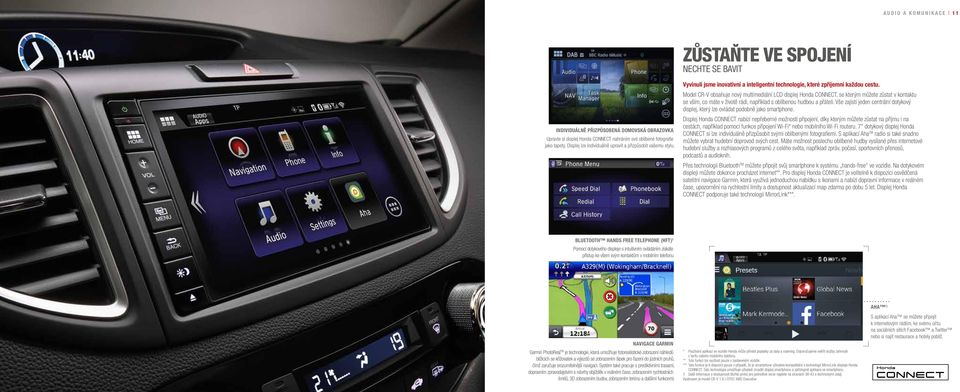 Model CR-V obsahuje nový multimediální LCD displej Honda CONNECT, se kterým můžete zůstat v kontaktu se vším, co máte v životě rádi, například s oblíbenou hudbou a přáteli.