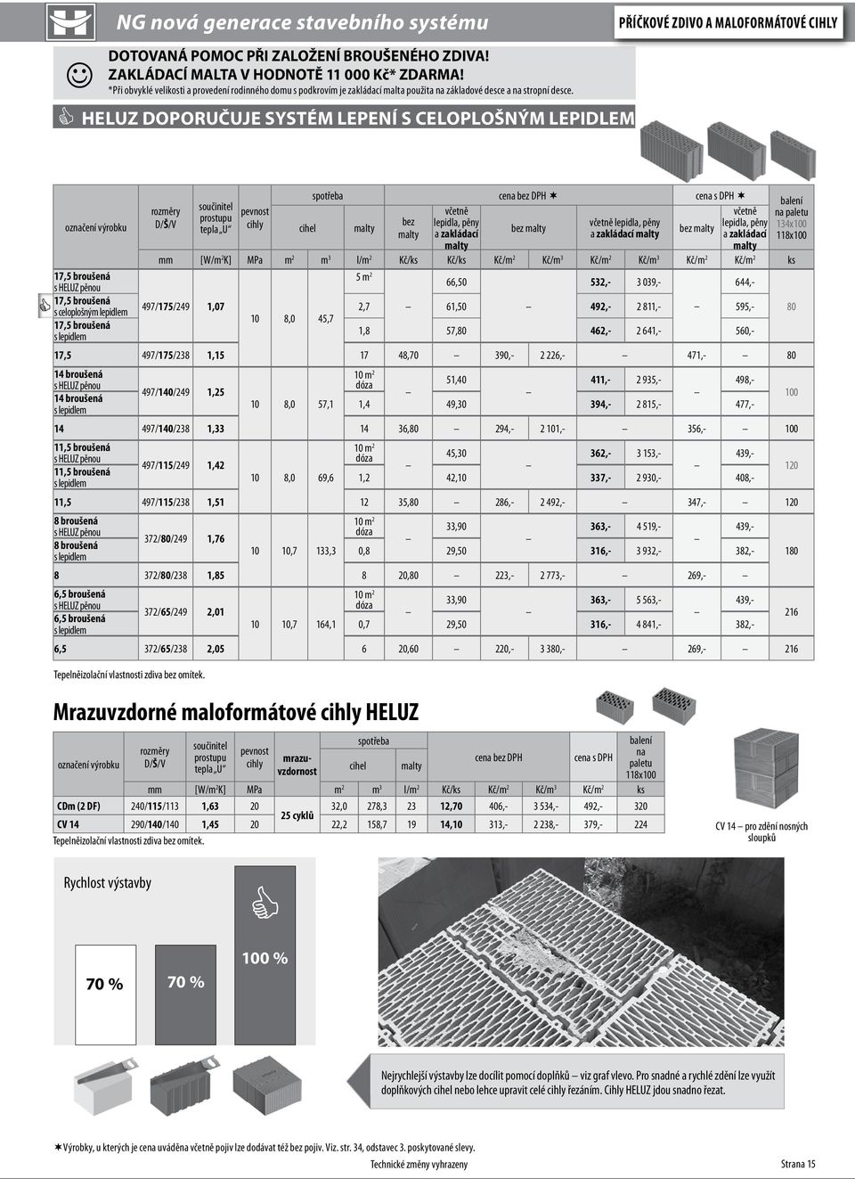 HELUZ doporučuje systém lepení výrobku spotřeba bez DPH s DPH součinitel pevnost včetně včetně prostupu tepla U cihly bez cihel lepidla, pěny a zakládací bez včetně lepidla, pěny a zakládací bez