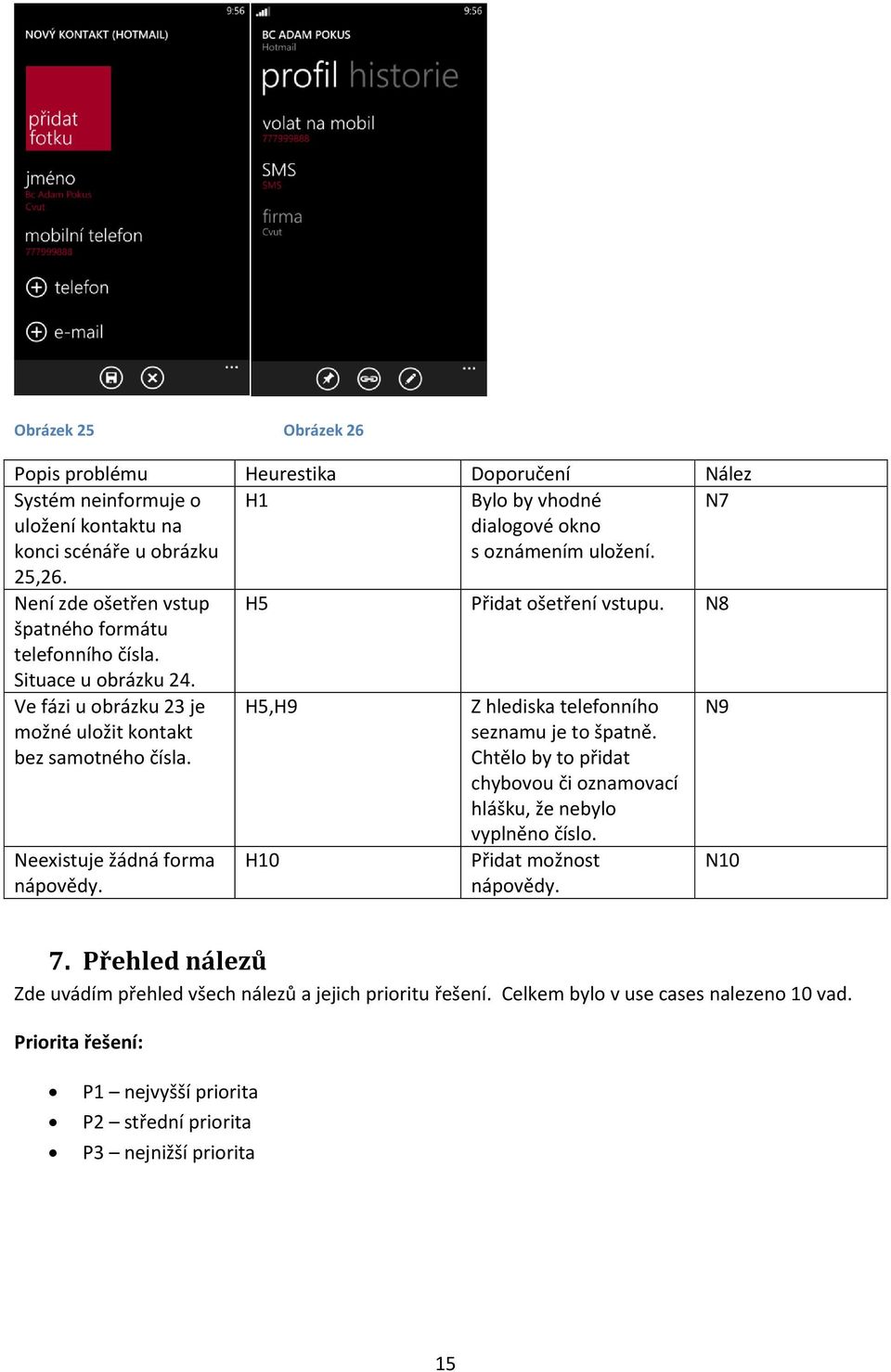 N8 Ve fázi u obrázku 23 je možné uložit kontakt bez samotného čísla. Neexistuje žádná forma nápovědy. H5,H9 H10 Z hlediska telefonního seznamu je to špatně.