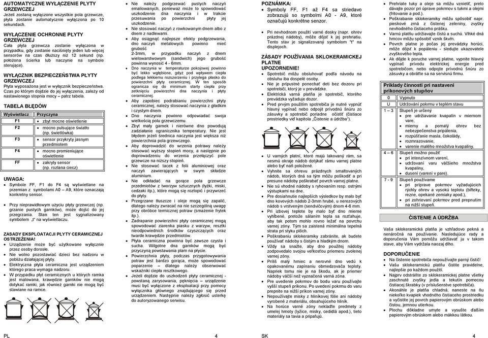 położona ścierka lub naczynie na symbole sterujące). WYŁĄCZNIK BEZPIECZEŃSTWA PŁYTY GRZEWCZEJ Płyta wyposażona jest w wyłącznik bezpieczeństwa.