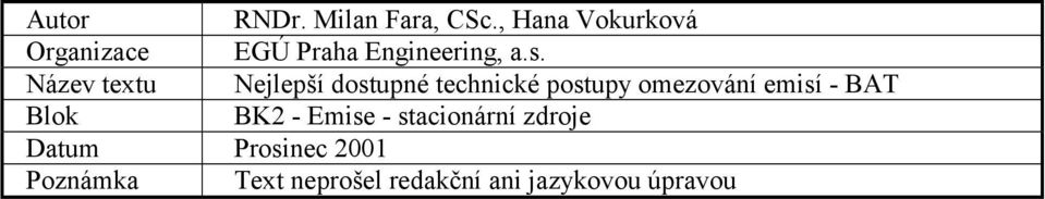 Název textu Nejlepší dostupné technické postupy omezování emisí -