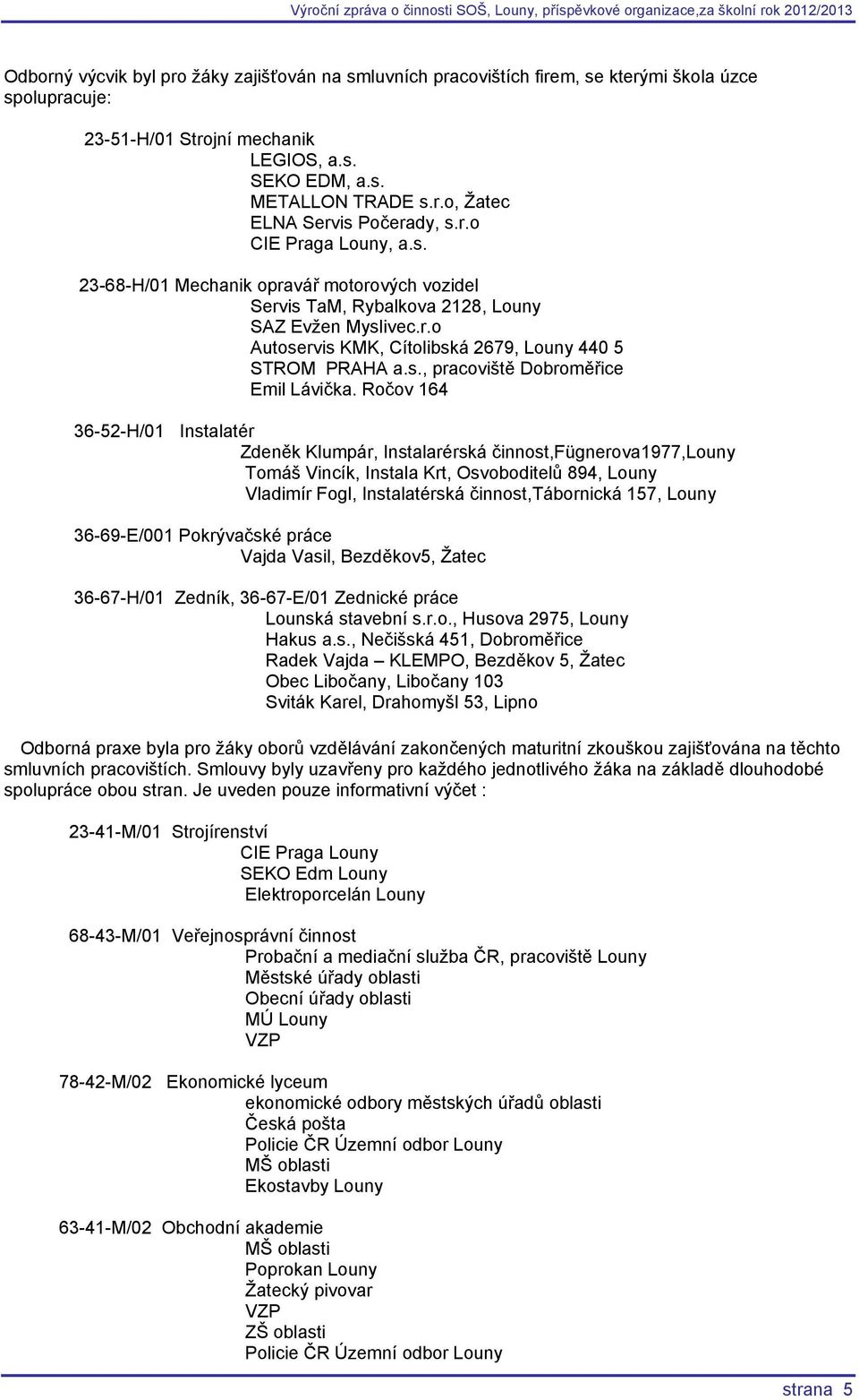 Ročov 164 36-52-H/01 Instalatér Zdeněk Klumpár, Instalarérská činnost,fügnerova1977,louny Tomáš Vincík, Instala Krt, Osvoboditelů 894, Louny Vladimír Fogl, Instalatérská činnost,tábornická 157, Louny