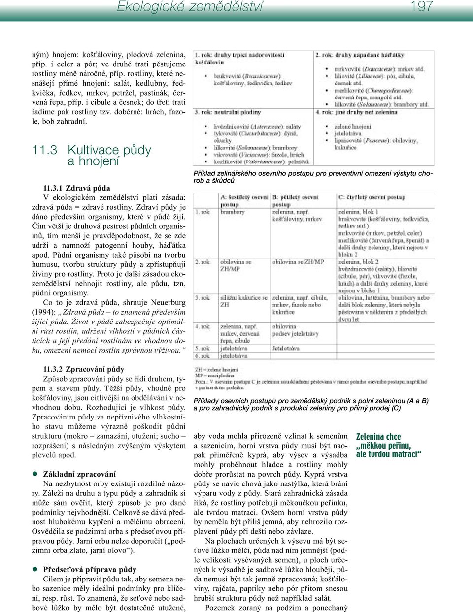 doběrné: hrách, fazole, bob zahradní. 11.3 Kultivace pûdy a hnojení 11.3.1 Zdravá půda V ekologickém zemědělství platí zásada: zdravá půda = zdravé rostliny.