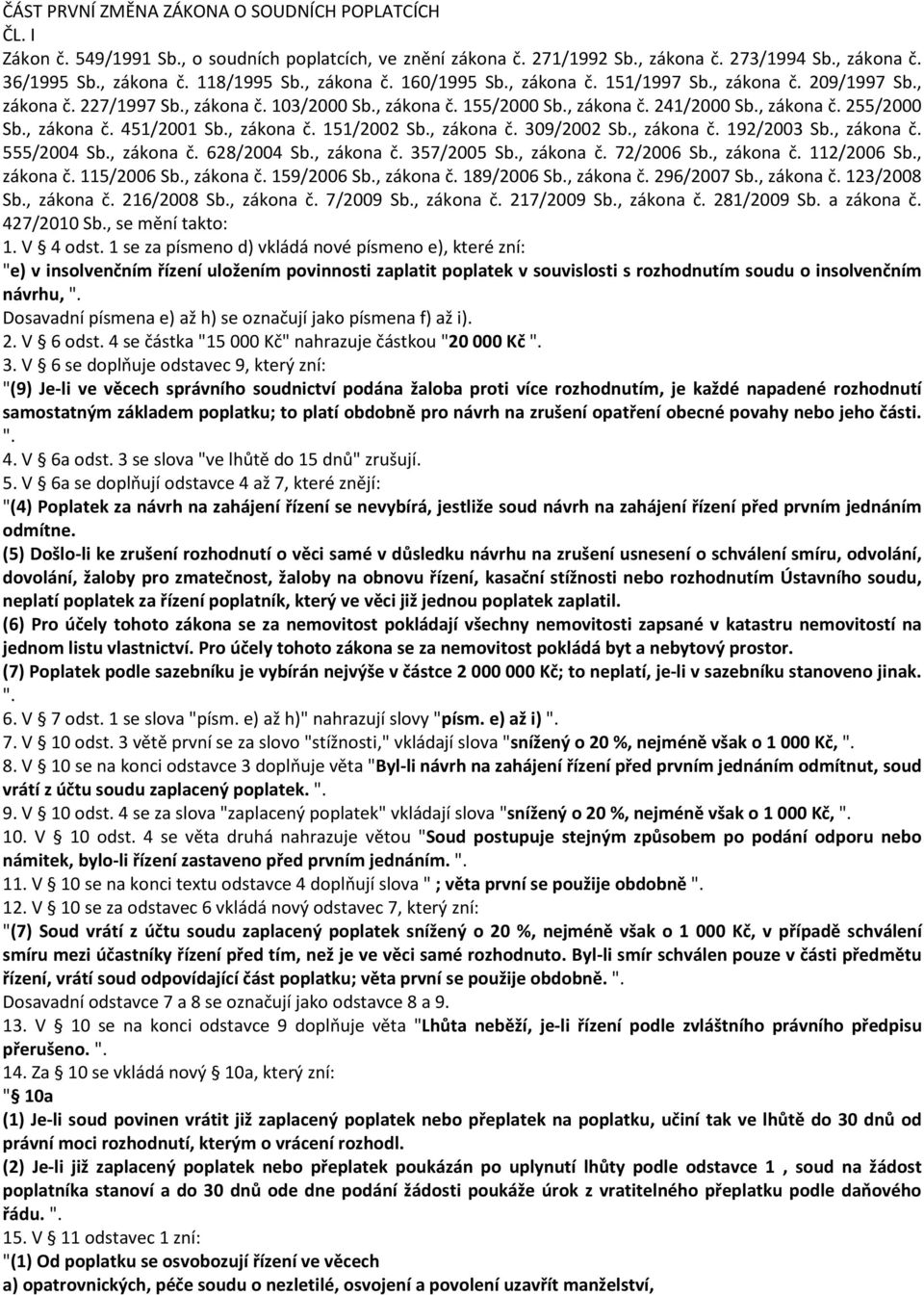 , zákona č. 451/2001 Sb., zákona č. 151/2002 Sb., zákona č. 309/2002 Sb., zákona č. 192/2003 Sb., zákona č. 555/2004 Sb., zákona č. 628/2004 Sb., zákona č. 357/2005 Sb., zákona č. 72/2006 Sb.