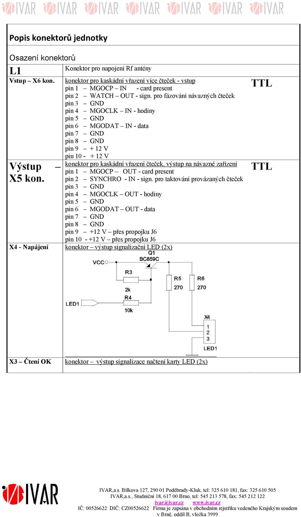 pro fázování návazných čteček pin 3 GND pin 4 MGOCLK IN - hodiny pin 5 GND pin 6 MGODAT IN - data pin 7 GND pin 8 GND pin 9 + 12 V pin 10 - + 12 V konektor pro kaskádní vřazení čteček, výstup na