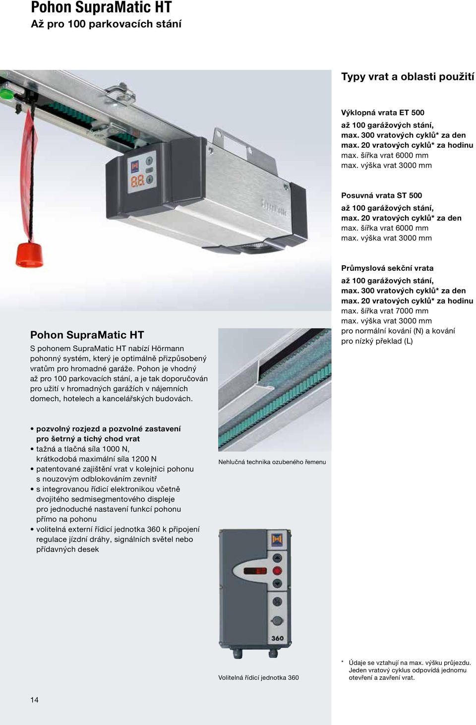 výška vrat 3000 mm Pohon SupraMatic HT S pohonem SupraMatic HT nabízí Hörmann pohonný systém, který je optimálně přizpůsobený vratům pro hromadné garáže.