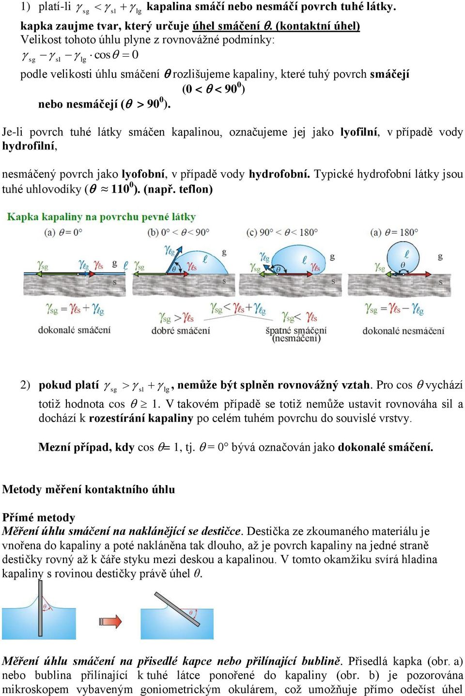 Je-li povrch tuhé látky smáčen kapalinou, označujeme jej jako lyofilní, v případě vody hydrofilní, nesmáčený povrch jako lyofobní, v případě vody hydrofobní.