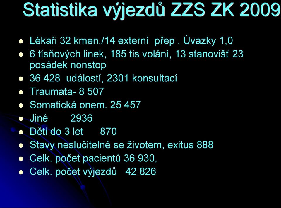 událostí, 2301 konsultací Traumata- 8 507 Somatická onem.