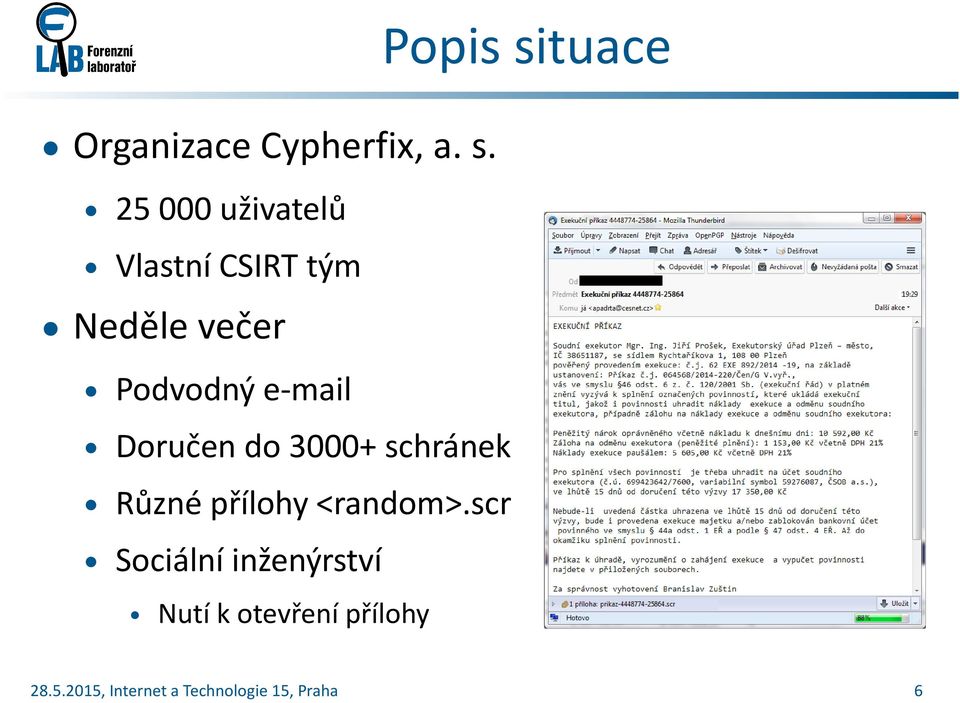 25 000 uživatelů Vlastní CSIRT tým Neděle večer