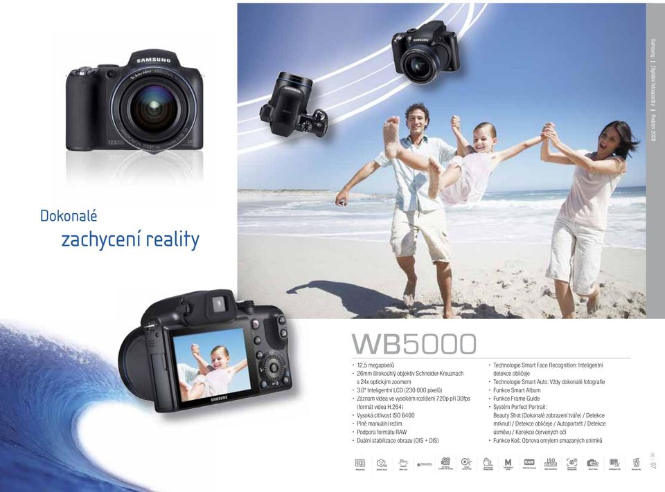 264) Vysoká citlivost ISO 6400 Plně manuální režim Podpora formátu RAW Duální stabilizace obrazu (OIS + DIS) Technologie Smart Face Recognition: Inteligentní detekce obličeje