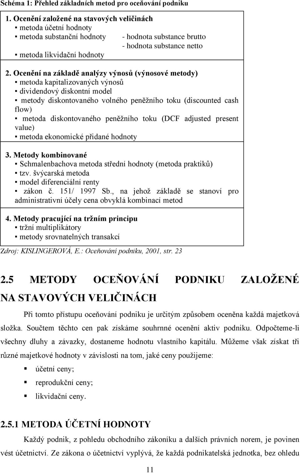 Ocenění na základě analýzy výnosů (výnosové metody) metoda kapitalizovaných výnosů dividendový diskontní model metody diskontovaného volného peněžního toku (discounted cash flow) metoda