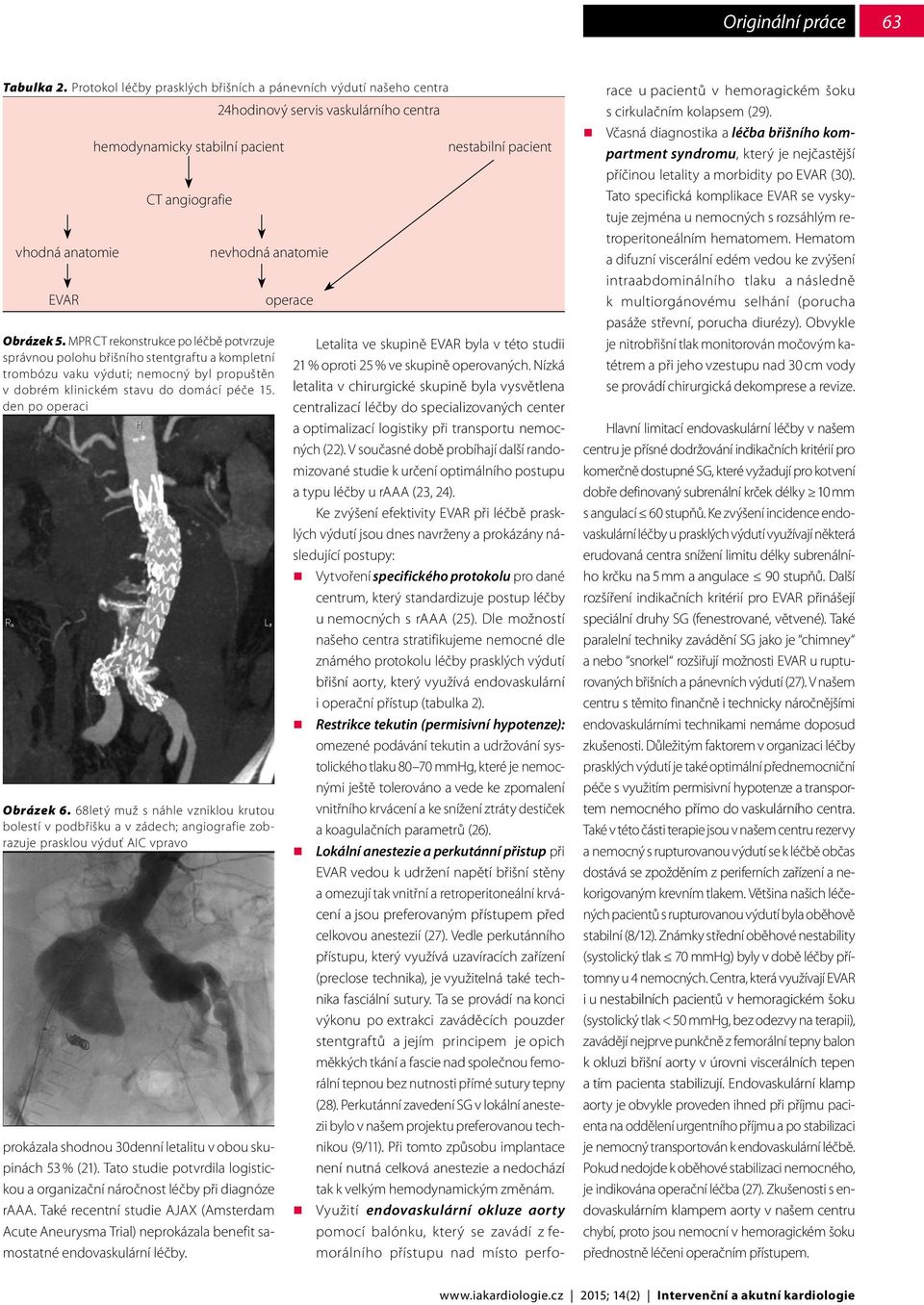 Tato studie potvrdila logistickou a organizační náročnost léčby při diagnóze raaa. Také recentní studie AJAX (Amsterdam Acute Aneurysma Trial) neprokázala benefit samostatné endovaskulární léčby.