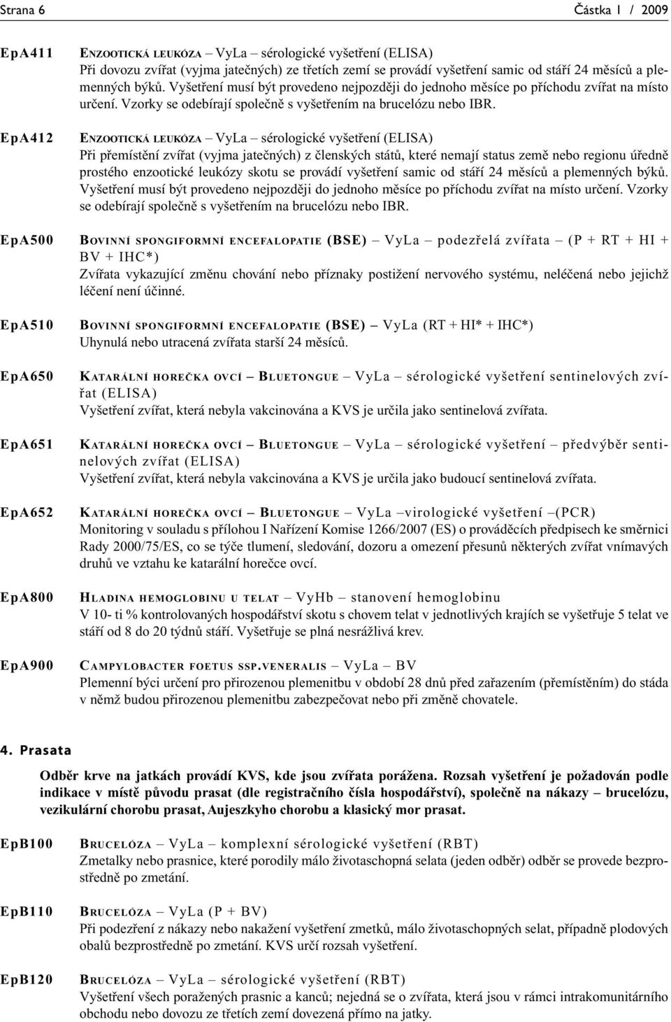 ENZOOTICKÁ LEUKÓZA VyLa sérologické vyšetření (ELISA) Při přemístění zvířat (vyjma jatečných) z členských států, které nemají status země nebo regionu úředně prostého enzootické leukózy skotu se