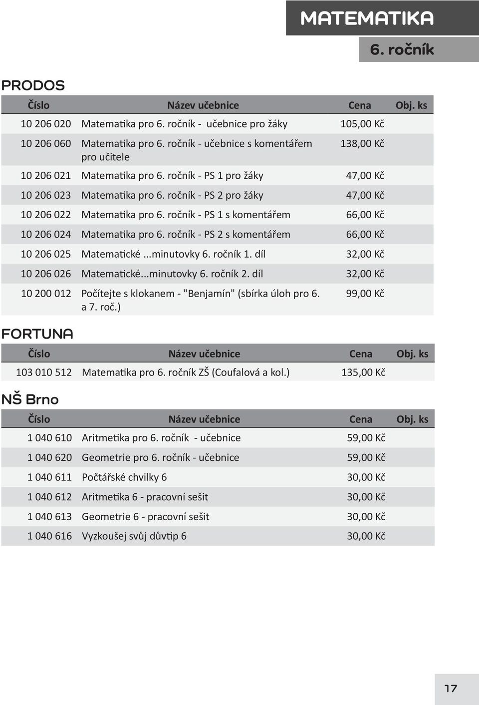 ročník - PS 2 pro žáky 47,00 Kč 10 206 022 Matematika pro 6. ročník - PS 1 s komentářem 66,00 Kč 10 206 024 Matematika pro 6. ročník - PS 2 s komentářem 66,00 Kč 10 206 025 Matematické...minutovky 6.