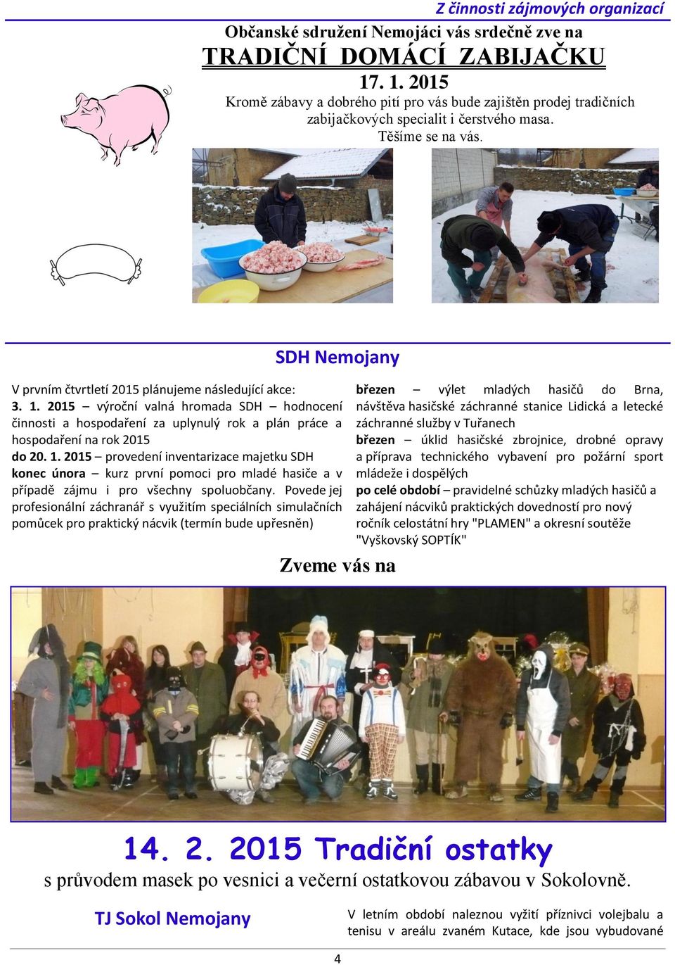 SDH Nemojany V prvním čtvrtletí 2015 plánujeme následující akce: 3. 1.